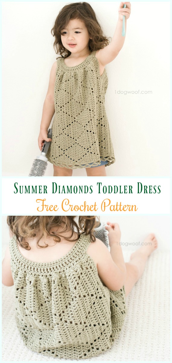 Crochet Summer Diamonds Toddler Dress Free Pattern- #Crochet Girls #Dress Free Patterns