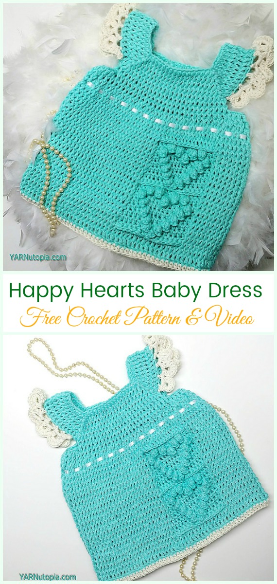 Crochet Happy Hearts Baby Dress Free Pattern &Video - #Crochet Girls #Dress Free Patterns