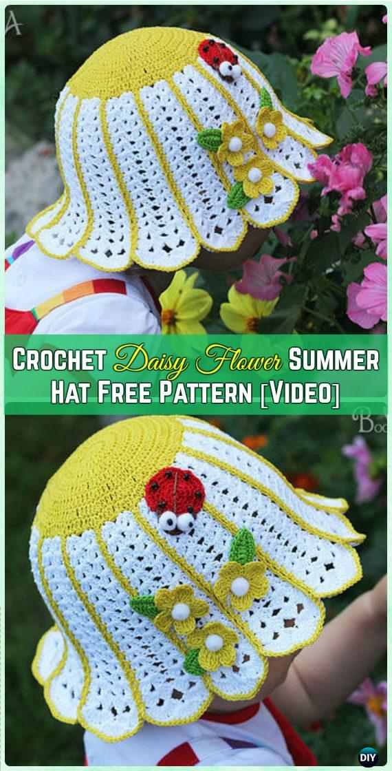 Crochet Daisy Flower Summer Hat Baby Sun Hat Free Pattern [Video] - Crochet Girls Sun Hat Free Patterns