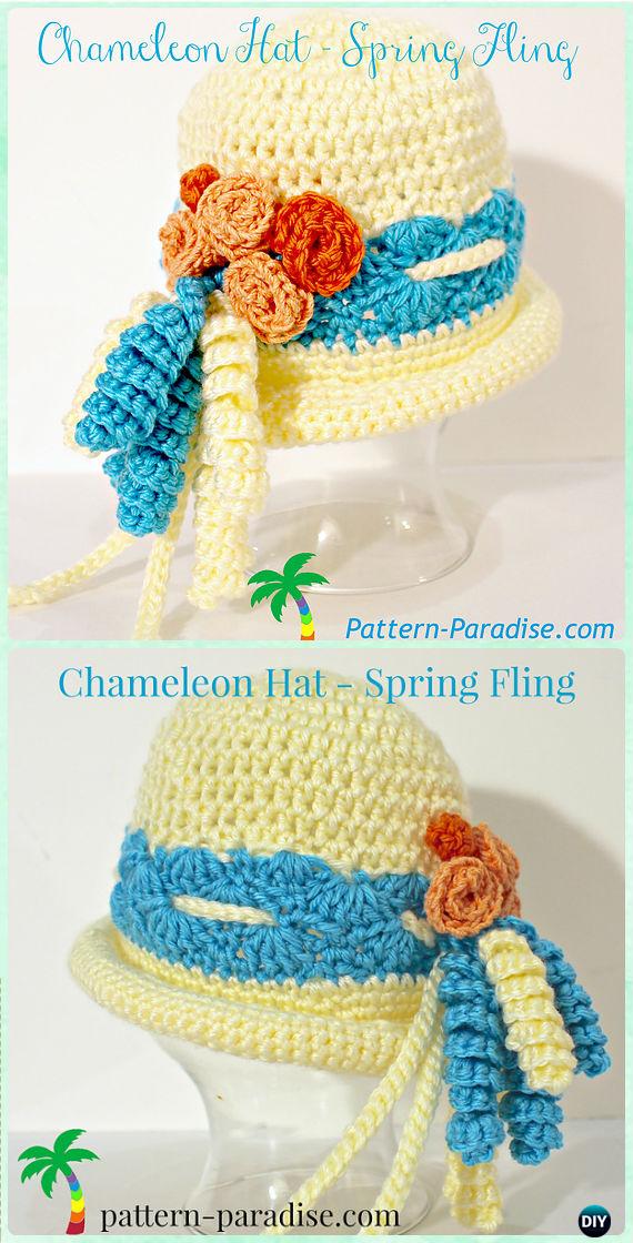 Crochet Chameleon Hat - Spring Fling Sun Hat Free Pattern- Crochet Girls Sun Hat Free Patterns