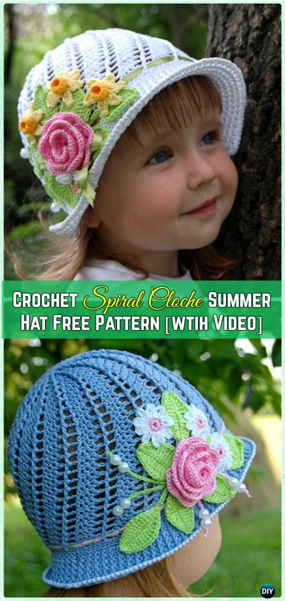 Crochet Spiral Cloche Summer Hat Free Pattern with Video - Crochet Girls Sun Hat Free Patterns