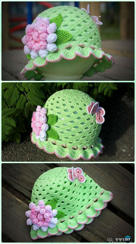 Crochet Shell Stitch Spring Summer Hat Free Pattern with Video - Crochet Girls Sun Hat Free Patterns