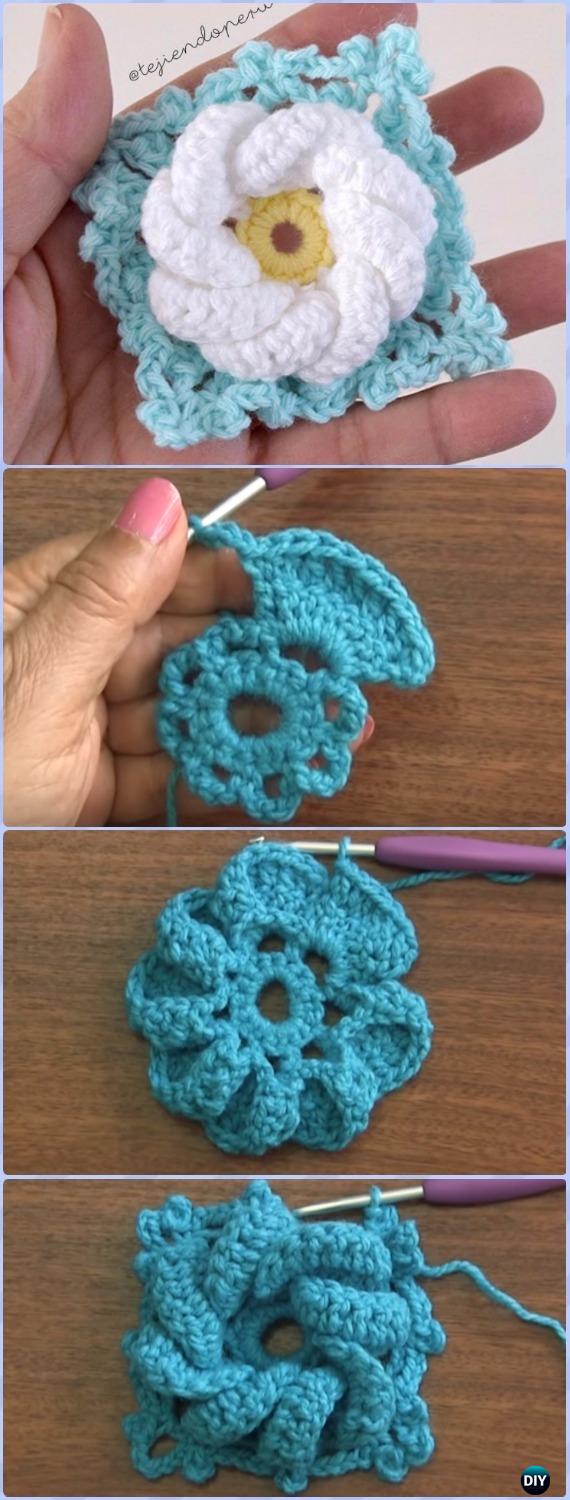 Crochet 3D Swirl Flower Granny Square Free Pattern Video - Crochet Granny Square Free Patterns