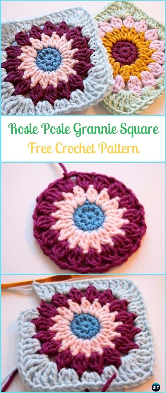 Crochet Rosie Posie Grannie Square Free Pattern - Crochet Granny Square Free Patterns