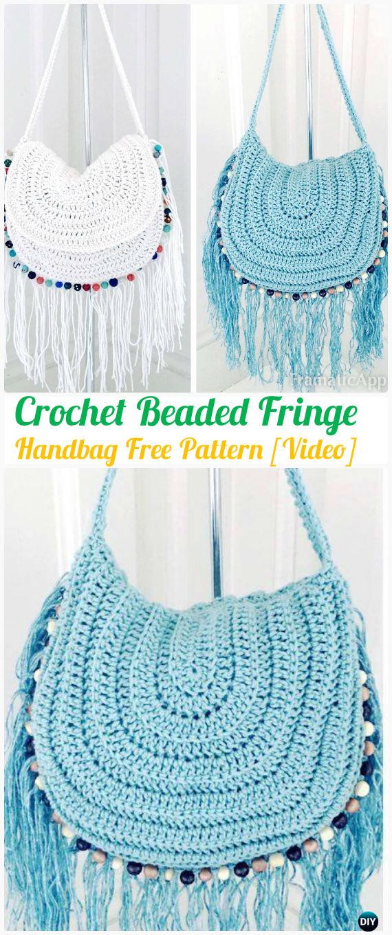 Crochet Beaded Fringe Handbag Free Pattern [Video] - #Crochet Handbag Free Patterns