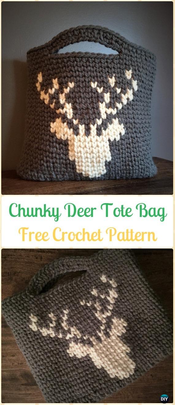 Crochet Chunky Deer Tote Bag Free Pattern - Crochet Handbag Free Patterns Instructions