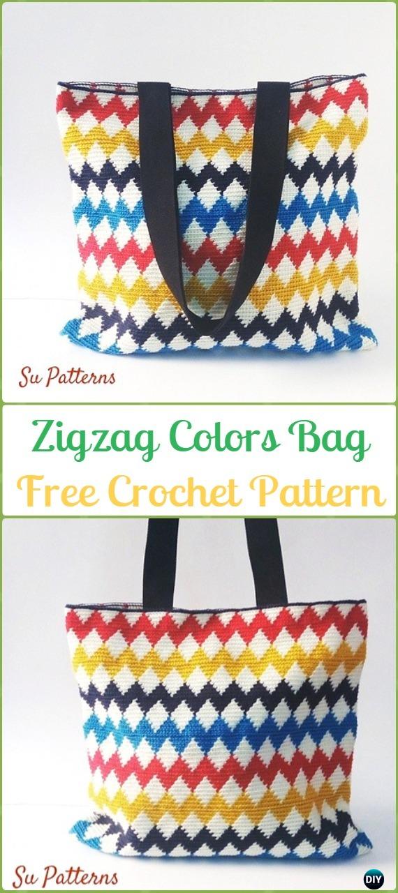 Crochet Zigzag Colors Bag Free Pattern - Crochet Handbag Free Patterns Instructions