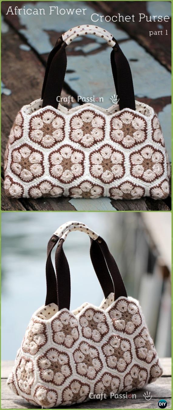 Crochet African Flower Purse Free Pattern - Crochet Handbag Free Patterns Instructions