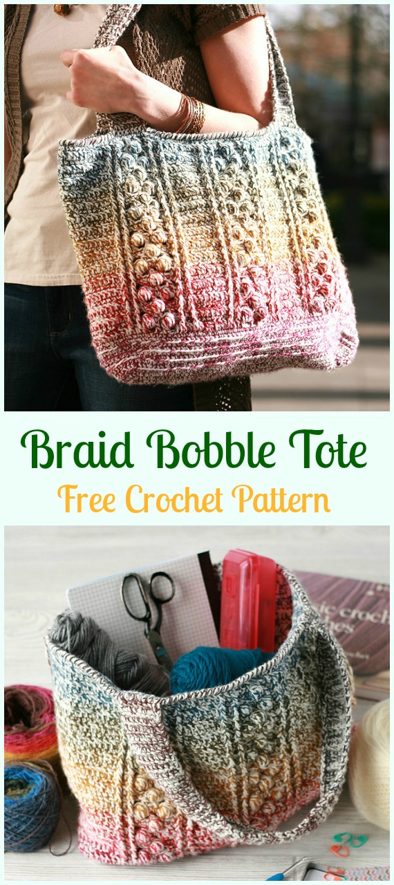 Braid Bobble Tote Bag Free Crochet Pattern - Crochet Handbag Free Patterns Instructions