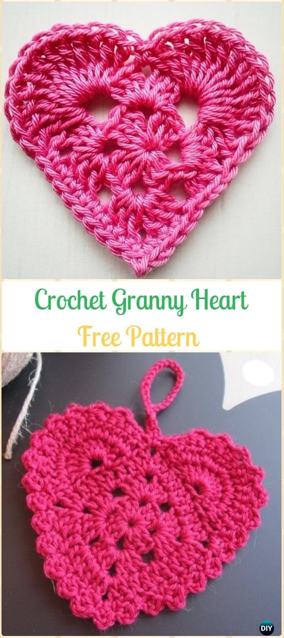 Crochet Granny Heart Free Pattern-Crochet Heart Applique Free Patterns 