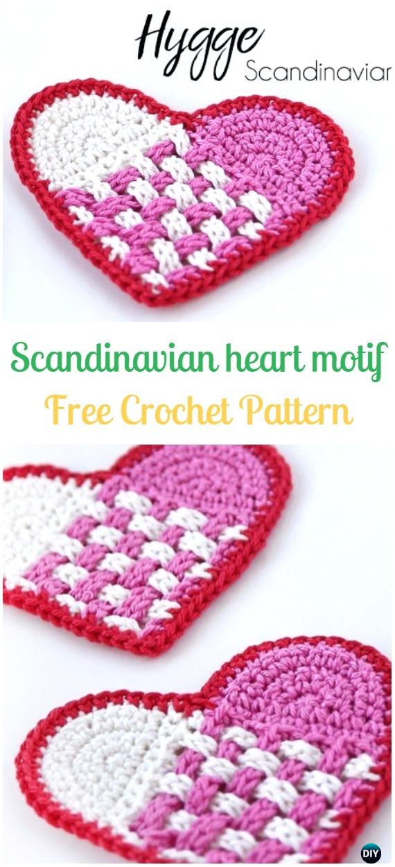 Crochet Scandinavian Heart Motif Free Pattern - Crochet Heart Applique Free Patterns 