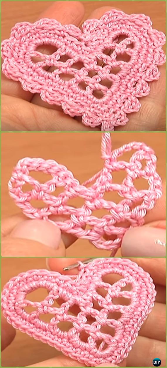 Crochet Mesh Heart Wedding Ornament Free Pattern - Crochet Heart Applique Free Patterns 