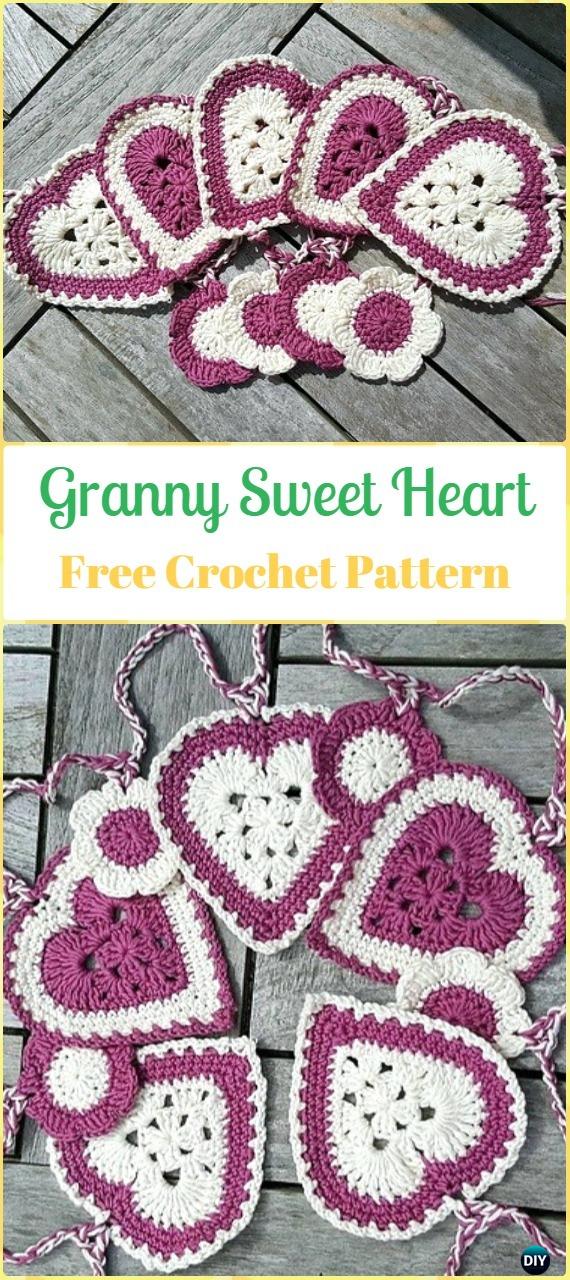 Crochet Granny Sweet Heart Free Pattern-Crochet Heart Applique Free Patterns 