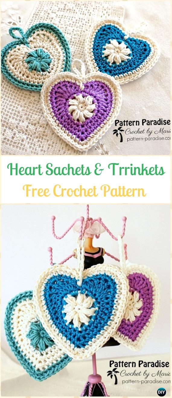 Crochet Puff Heart Sachets and Trinkets Free Pattern-Crochet Heart Applique Free Patterns