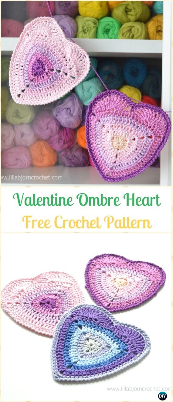 Crochet Valentine Ombre Heart Free Pattern-Crochet Heart Applique Free Patterns 