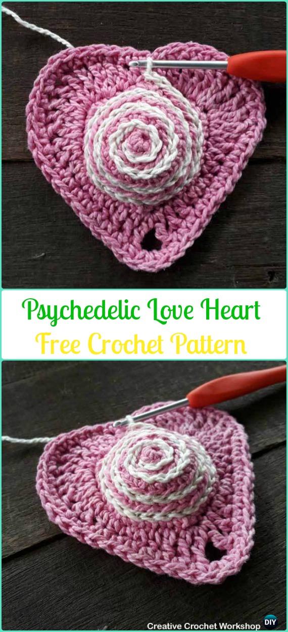 Crochet Psychedelic Love Heart  Free Pattern-Crochet Heart Applique Free Patterns 