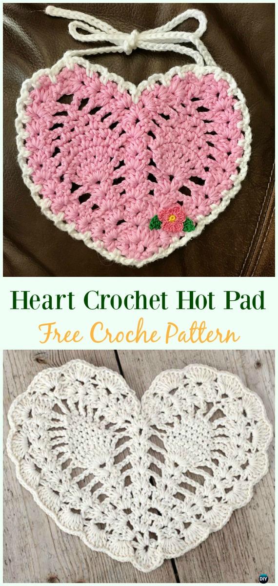 Crochet Pineapple Heart Crochet Hot Pad Free Pattern- #Crochet; #Heart Applique Free Patterns