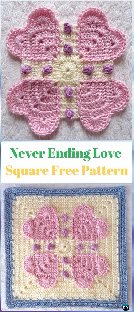 Crochet ANever Ending Love Square Free Pattern - Crochet Heart Square Free Patterns