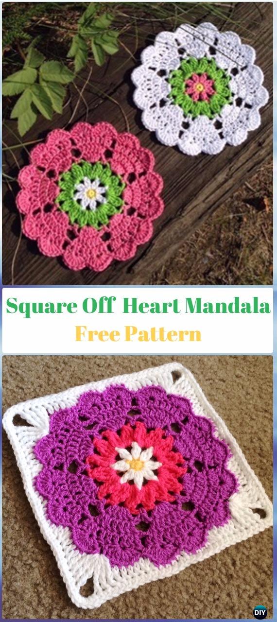 Crochet Square Off Heart Mandala Free Pattern - Crochet Heart Square Free Patterns