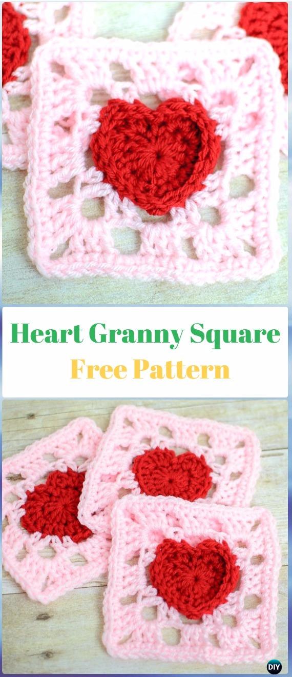 Crochet Heart Granny Square Free Pattern - Crochet Heart Square Free Patterns