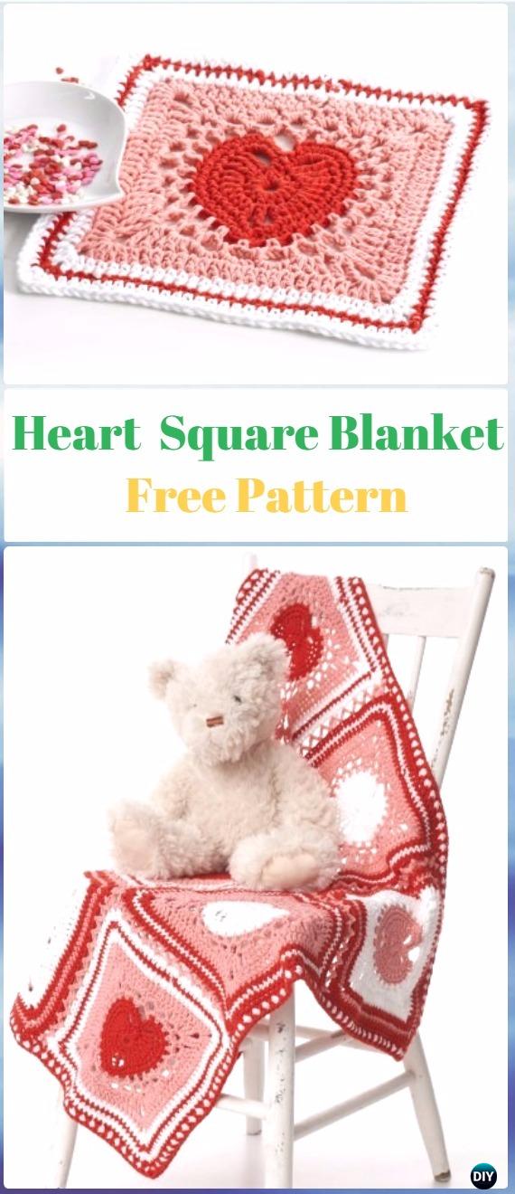 Crochet Heart Square Blanket Free Pattern - Crochet Heart Square Free Patterns
