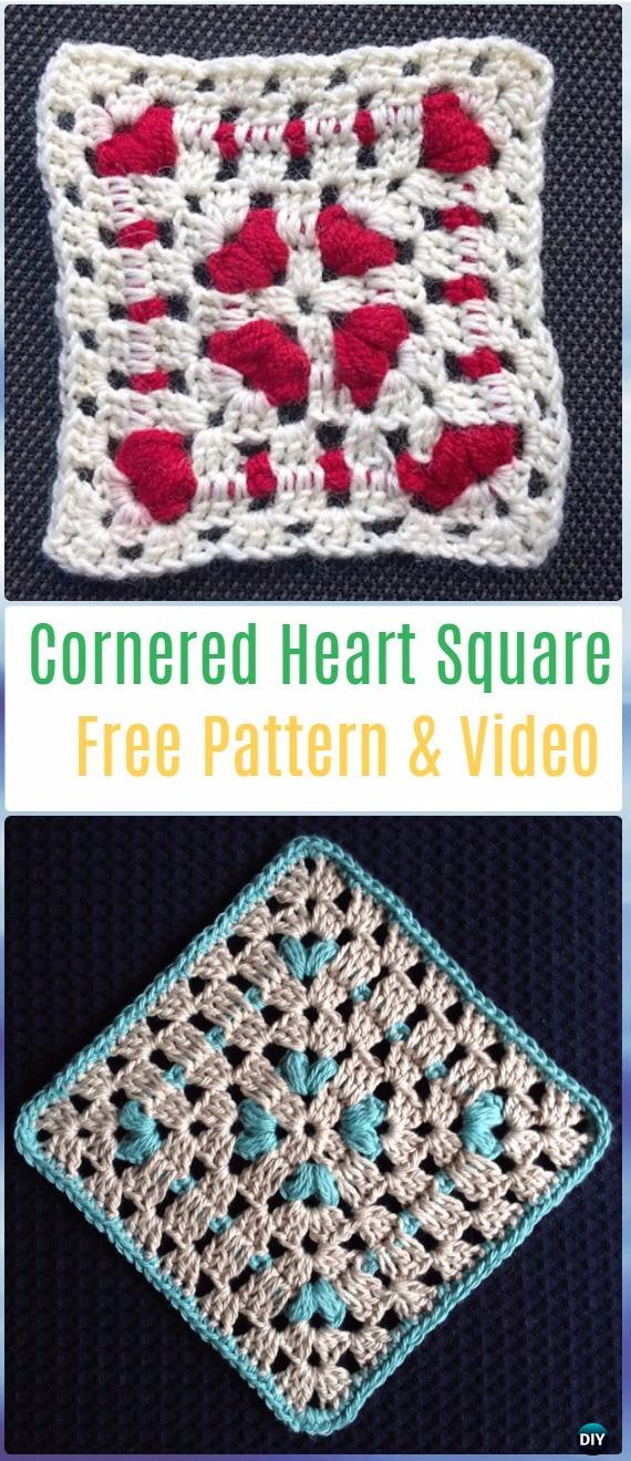 Crochet Cornered Hearts Square Free Pattern - Crochet Heart Square Free Patterns