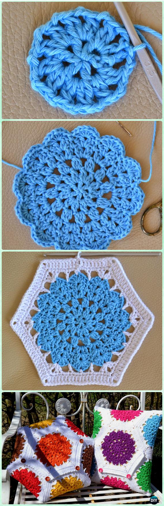 Crochet Mandala Flower Hexagon Motif Free Pattern - Crochet Hexagon Motif Free Patterns