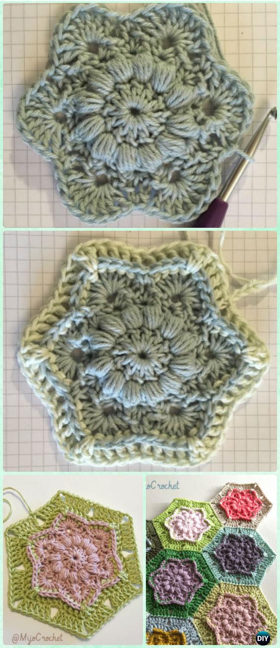 Crochet Wind Flower Hexagon Motif Free Pattern - Crochet Hexagon Motif Free Patterns