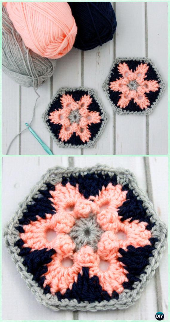 Crochet Star Lily Hexagon Motif Free Pattern - Crochet Hexagon Motif Free Patterns