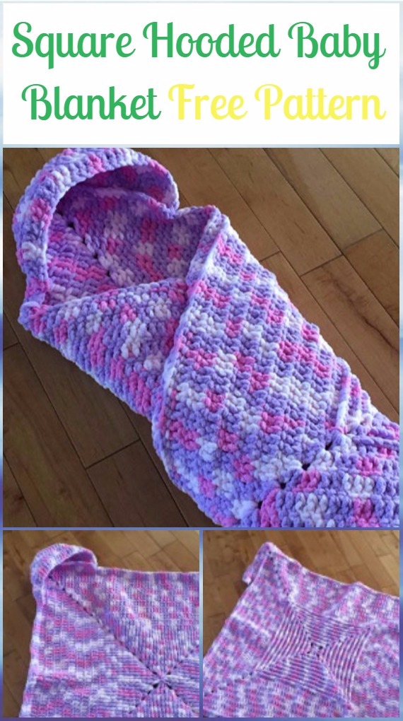 Crochet Square Hooded Baby Blanket Free Pattern