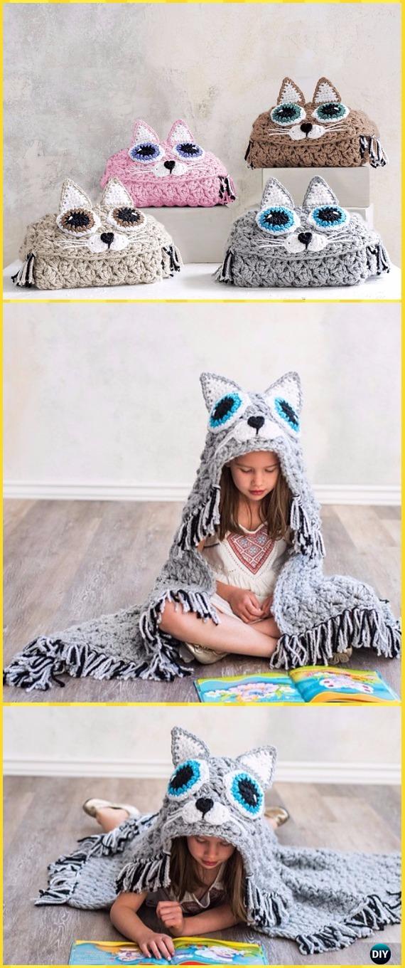 Crochet Bulky & Quick Cat Blanket Paid Pattern- Crochet Hooded Blanket Patterns