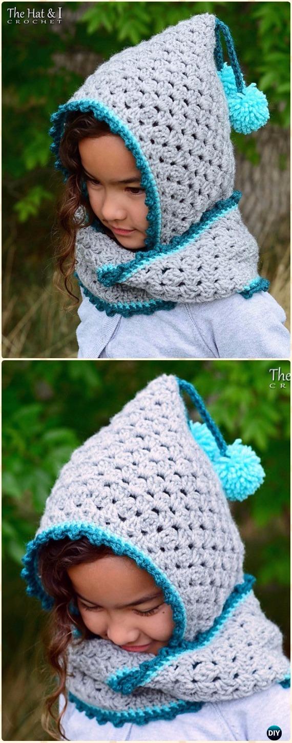 Crochet Harlequin Hoodie Cowl Hat Free Pattern - Crochet Hoodie Scarf Free Patterns