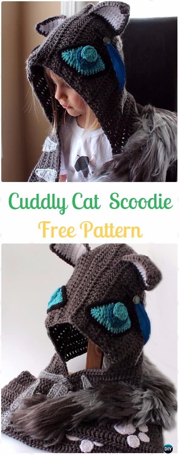 Crochet Cuddly Cat Scoodie with Pockets Free Pattern - Crochet Hoodie Scarf Free Patterns