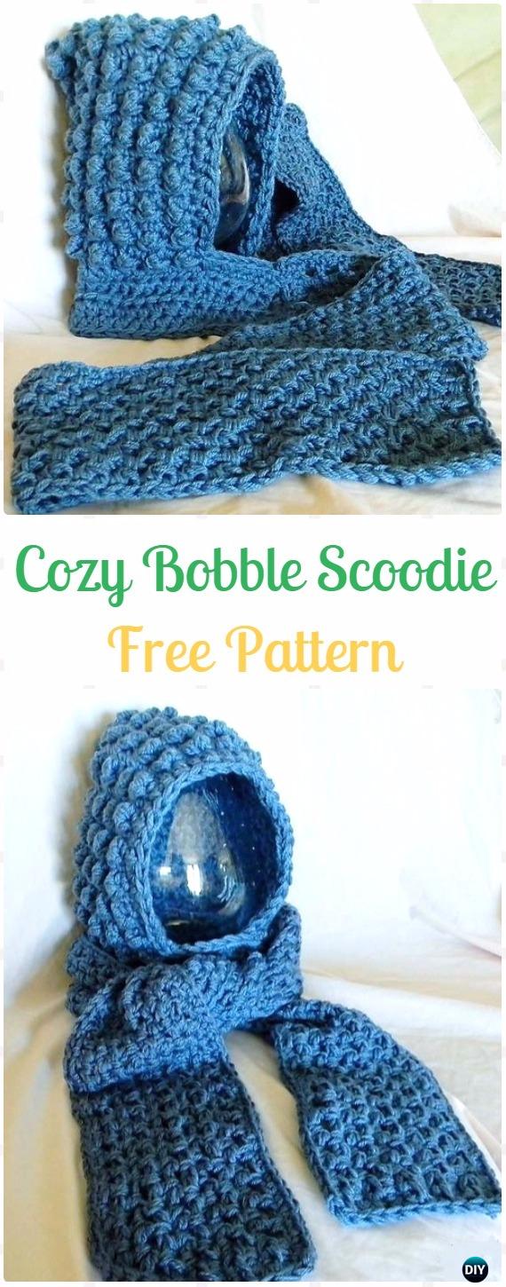 Crochet Cozy Bobble Scoodie Free Pattern - Crochet Hoodie Scarf Free Patterns