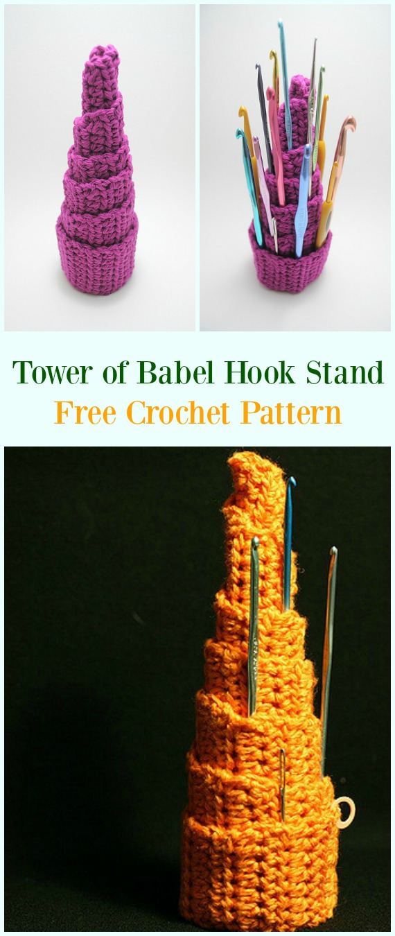Crochet Tower of Babel Hook Stand Free Pattern-#Crochet #HookCase & Holders Free Patterns