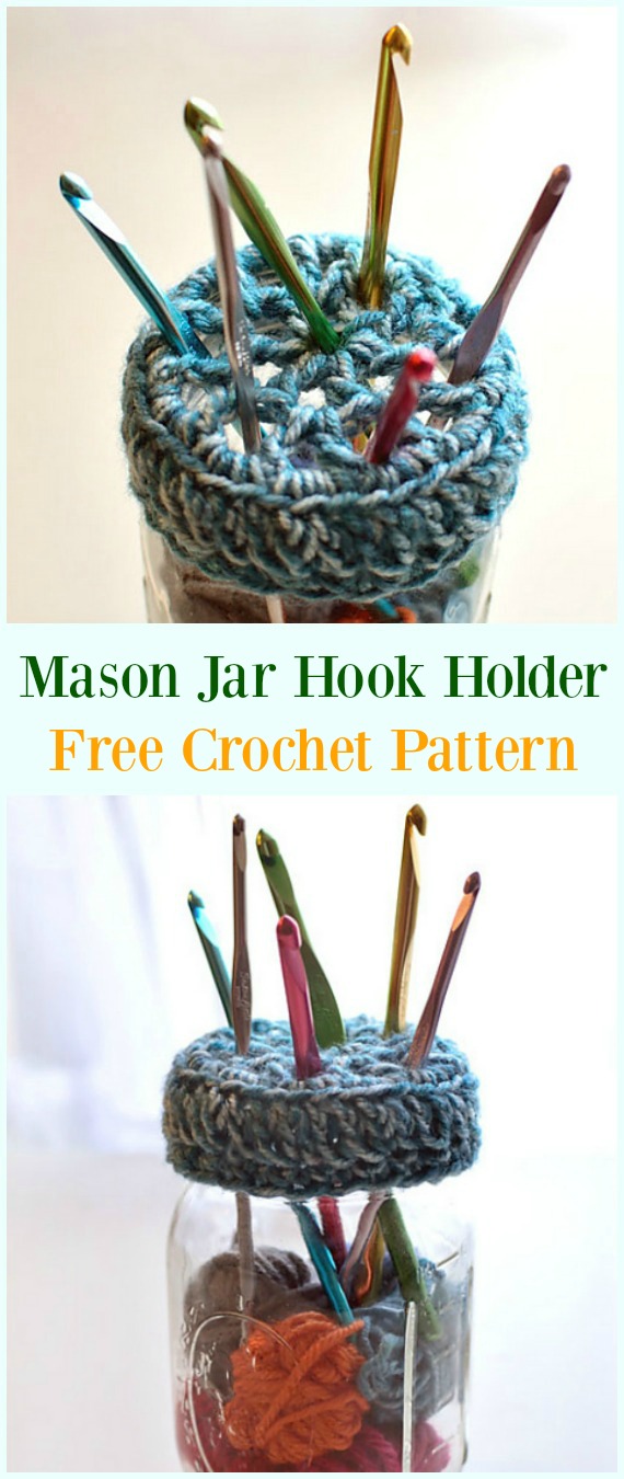 Mason Jar Crochet Hook Holder Free Pattern-#Crochet #HookCase & Holders Free Patterns