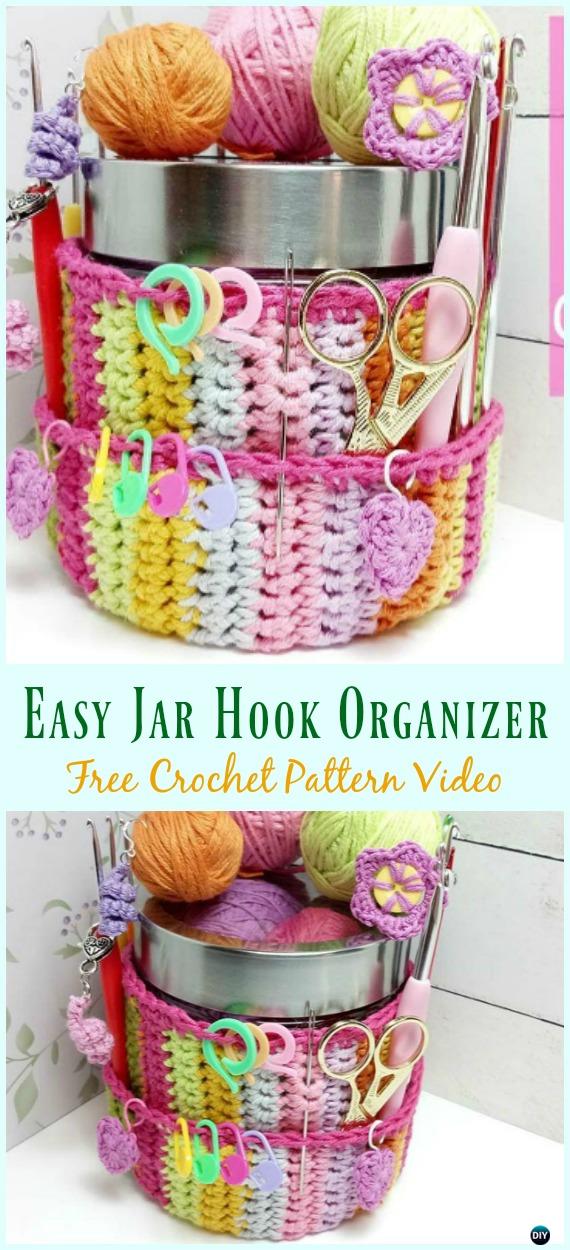 Easy Jar Hook Organizer Free Pattern-#Crochet #HookCase & Holders Free Patterns