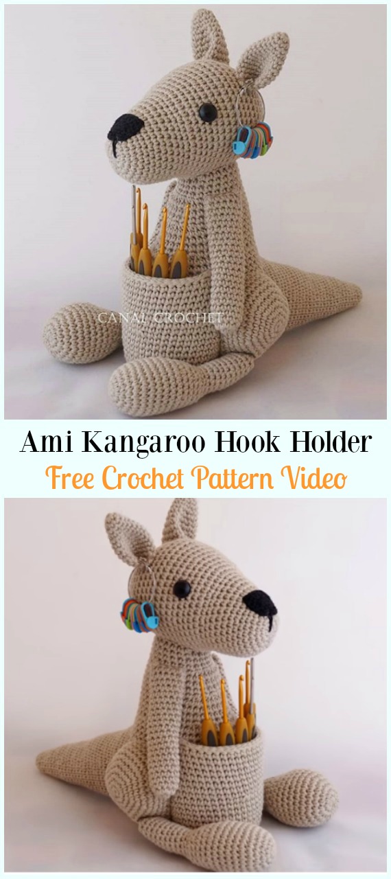 Amigurumi Kangaroo Hook Holder Crochet Free Pattern-#Crochet; #HookCase; & Holders Free Patterns