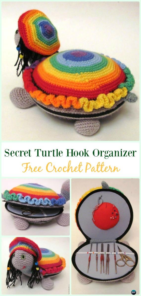 Secret Turtle Hook Organizer Free Pattern-#Crochet #HookCase & Holders Free Patterns
