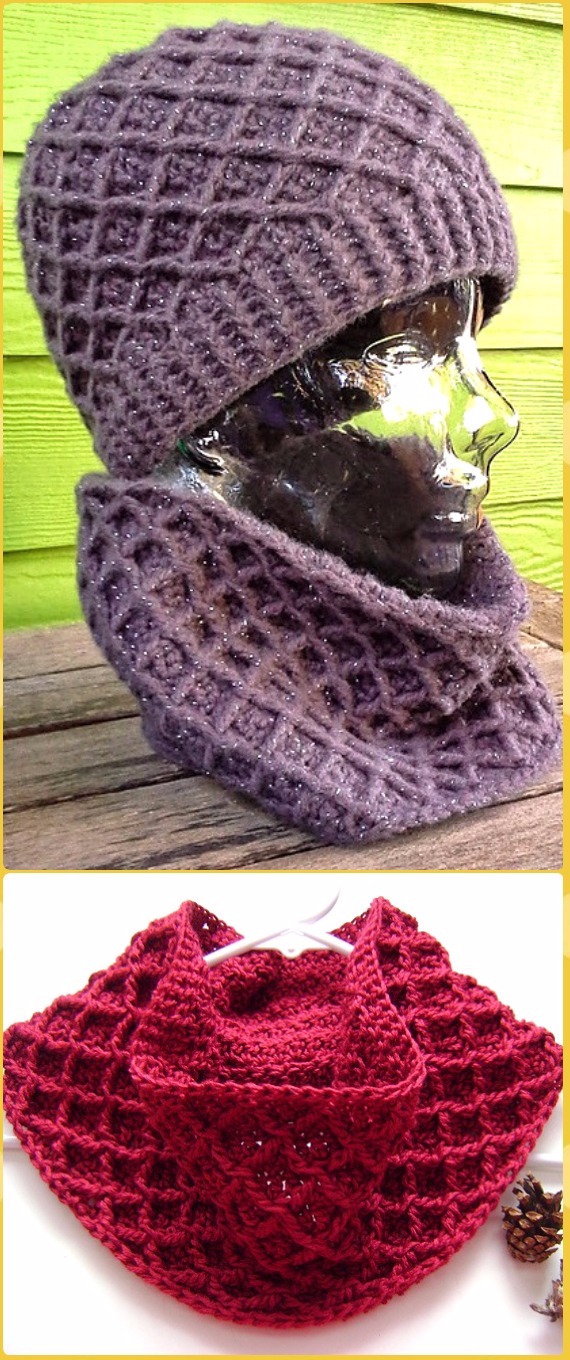 Crochet Diamond Cowl Free Pattern - Crochet Infinity Scarf Free Patterns 