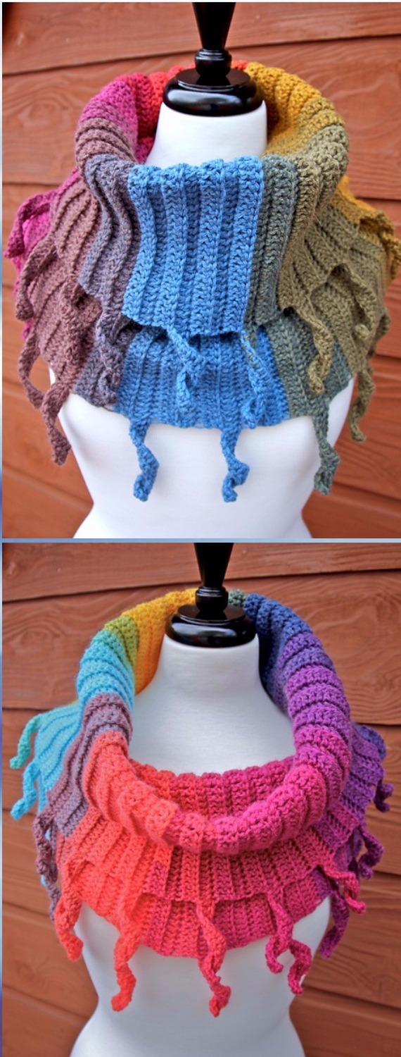 Crochet Funky Curly Cute Cowl Free Pattern - Crochet Infinity Scarf Free Patterns 