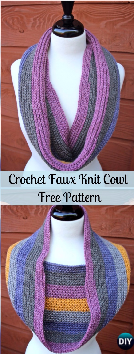 Reversible Crochet Faux Knit Cowl Free Pattern- Crochet Infinity Scarf Free Patterns 