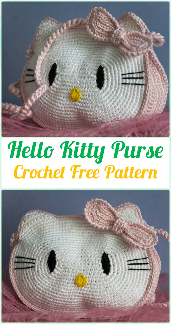 Crochet Hello Kitty Purse Free Pattern & Video - Crochet Kids Bags Free Patterns 