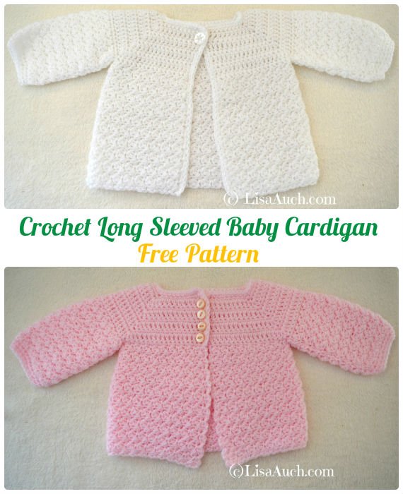 Crochet Long Sleeved Baby Cardigan Free Pattern - Crochet Kid's Sweater Coat Free Patterns