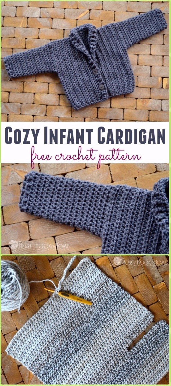 Crochet Cozy Infant Cardigan (Size 3 – 6 months) - Crochet Kid's Sweater Coat Free Patterns