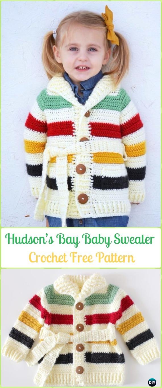 Crochet Hudson’s Bay Baby Sweater Free Pattern - Crochet Kid's Sweater Coat Free Patterns