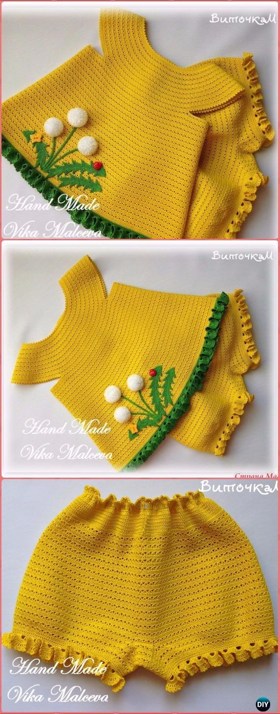 Crochet Button Up Dandelion Tunic Sweater Top Free Pattern - Crochet Kids Sweater Tops Free Patterns