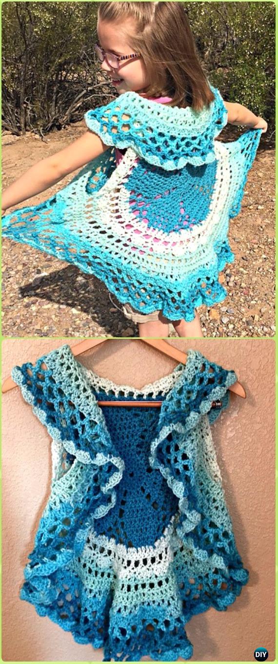 DIY Girl's Circle Vest Free Pattern -Crochet Little Girl Circle Vest Sweater Coat Free Patterns