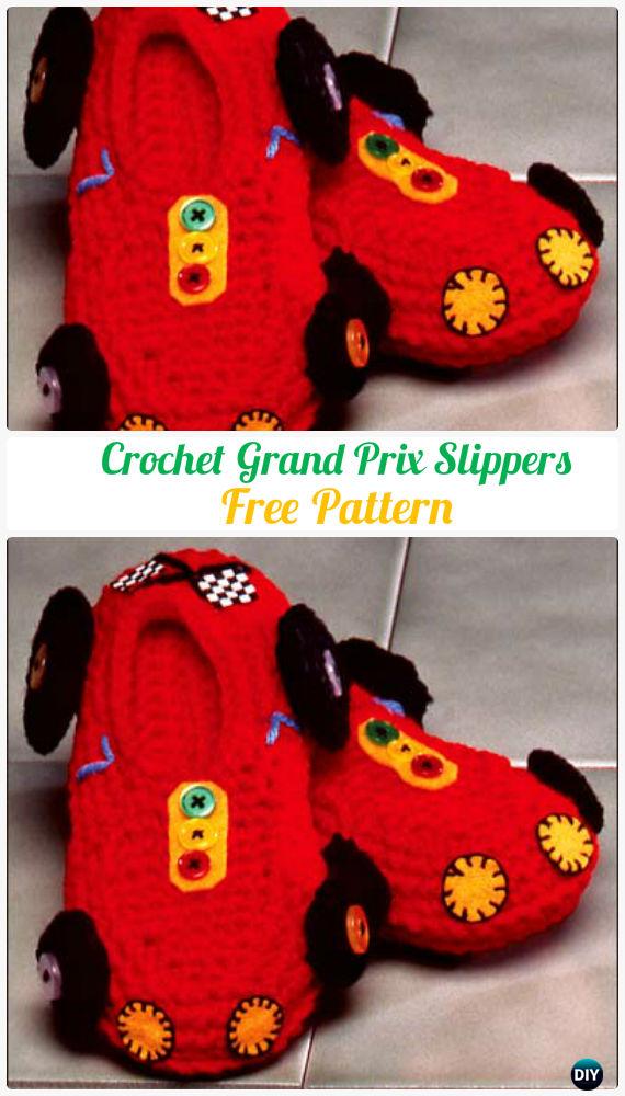 Crochet Grand Prix Racing Car Slippers Free Pattern