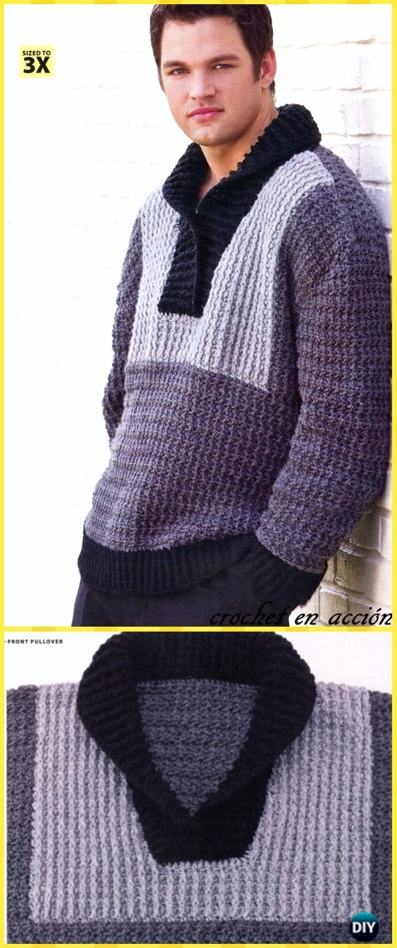 Crochet Men Sweater Free Patterns & Tutorial